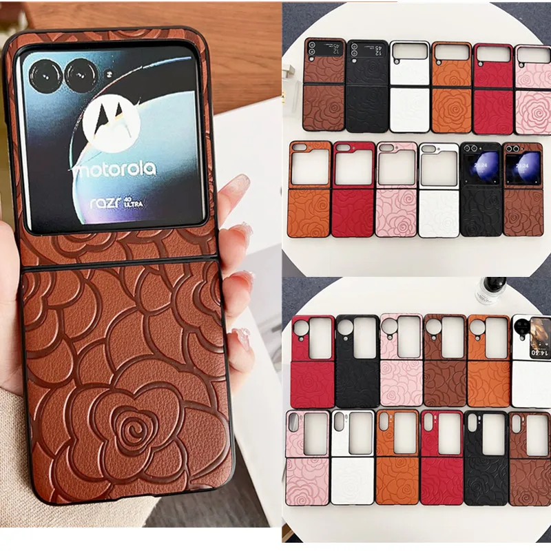Funda de cuero con flores para Samsung Galaxy Z Flip5 4 3, funda para Motorola Razr 40ultra OPPO Find N2Flip N3Flip VIVO X Flip P50pocketS