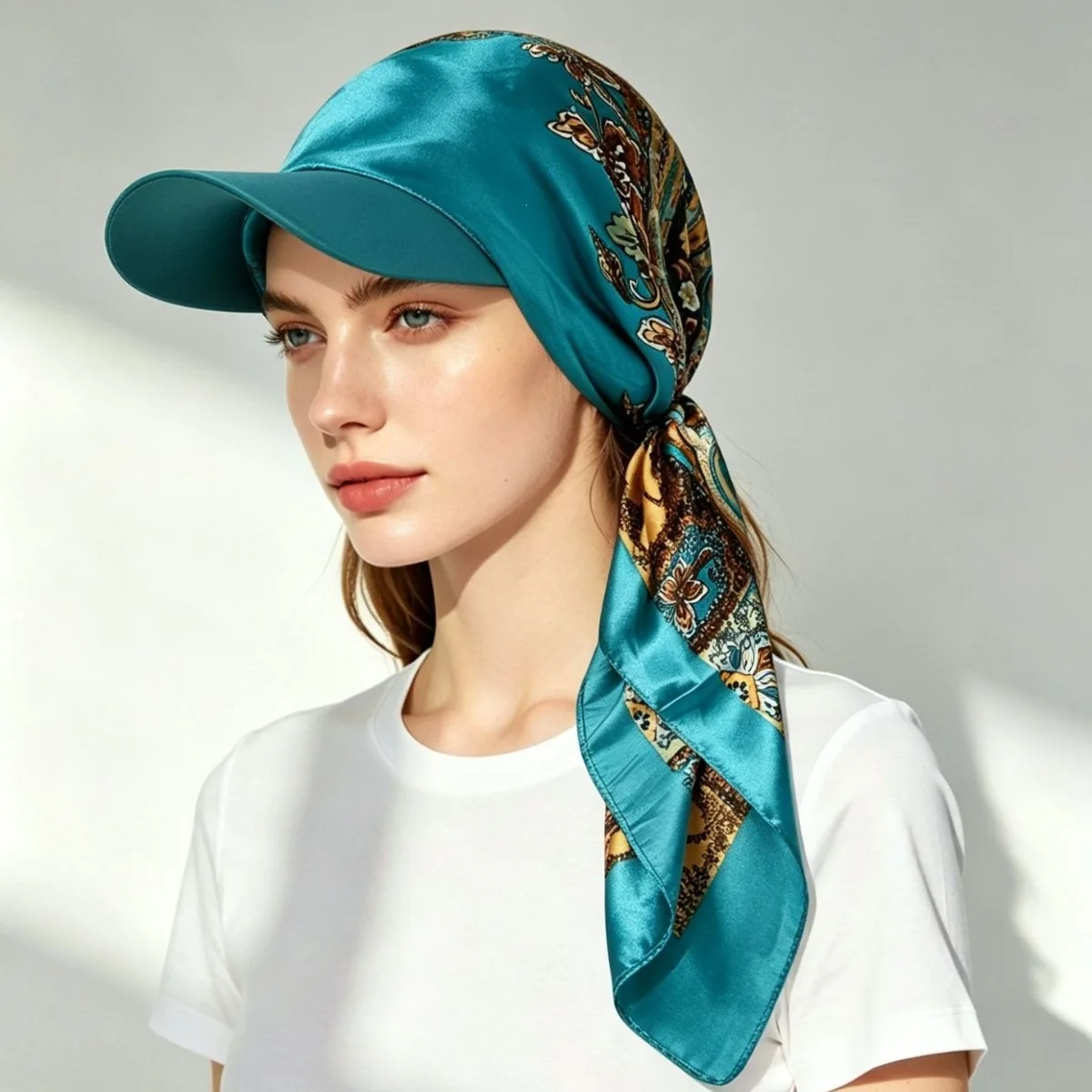 New Floral Print Women Hijabs Scarf Hat Soft Satin Kerchief Hairband Neckerchief Head Hijab Lady Headband Headwear A