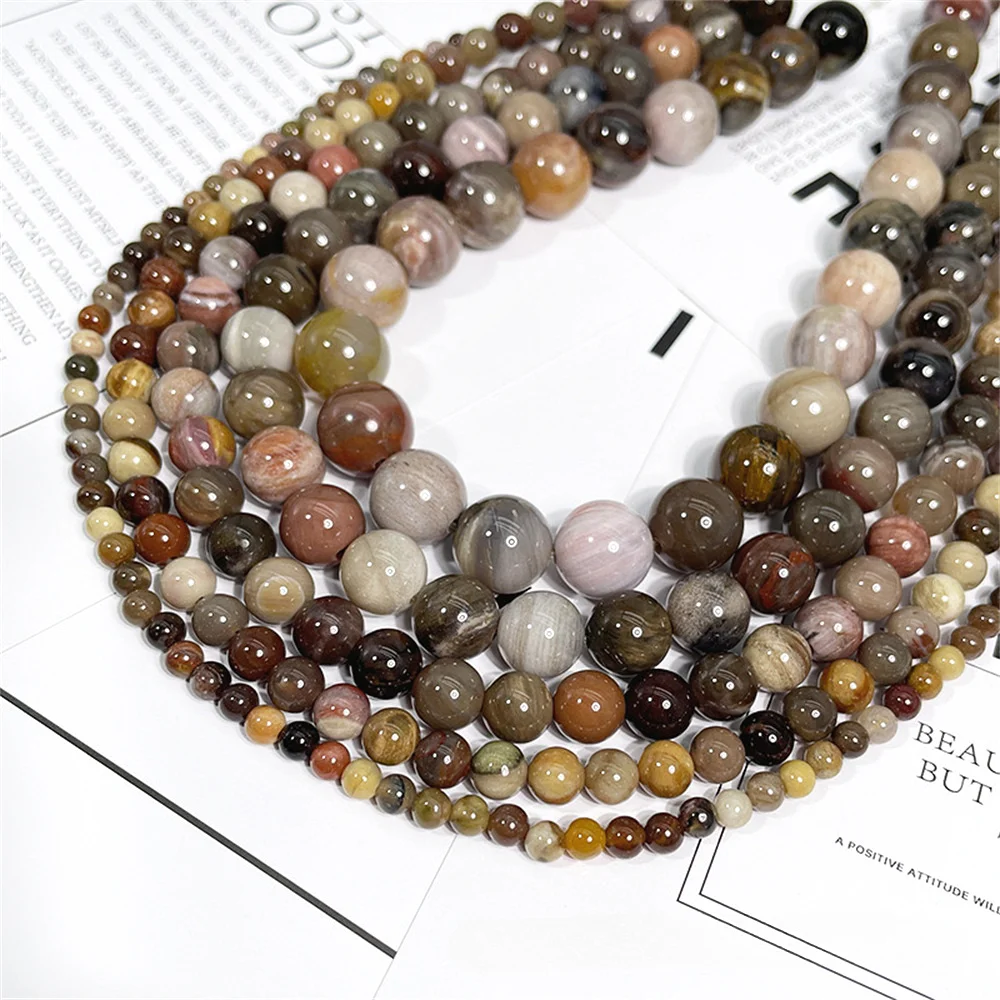 Natural Stones Round Brown Wood Jasper Loose Beads for Jewelry Making DIY Gift Bracelets Accessories 4 6 8 10 12mm Wholesale