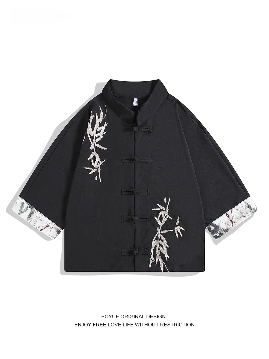 

Boyue, китайский дышащий ретро воротник-стойка, повседневная летняя молодежная модная одежда с вышивкой, свободная посадка, одежда на четыре сезона