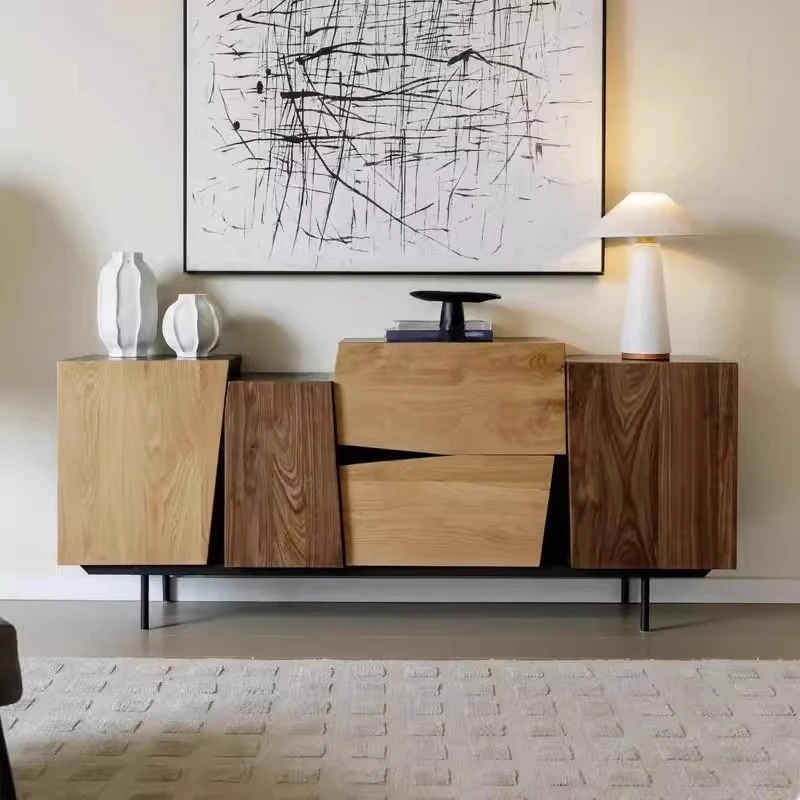 

Solid wood TV cabinet, living room integrated against the wall, decorative locker, French retro color matching household dining