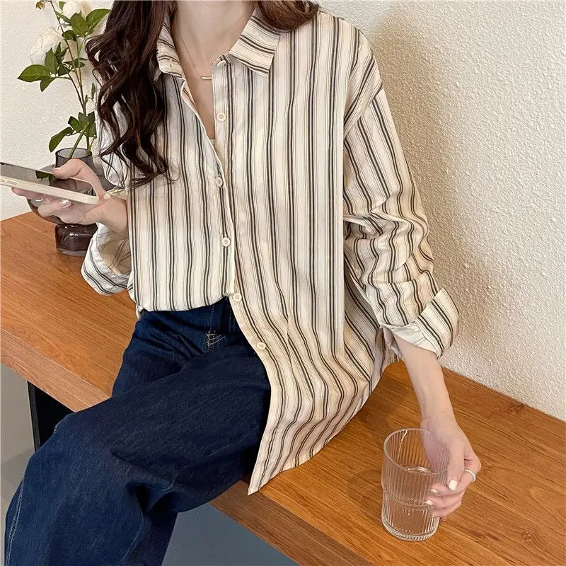 

Shirts & Blouses for Women Office Outfits Elegant Chic Promotion New Collection 2025 Streetwear Cool Striped Woman Top Button Up
