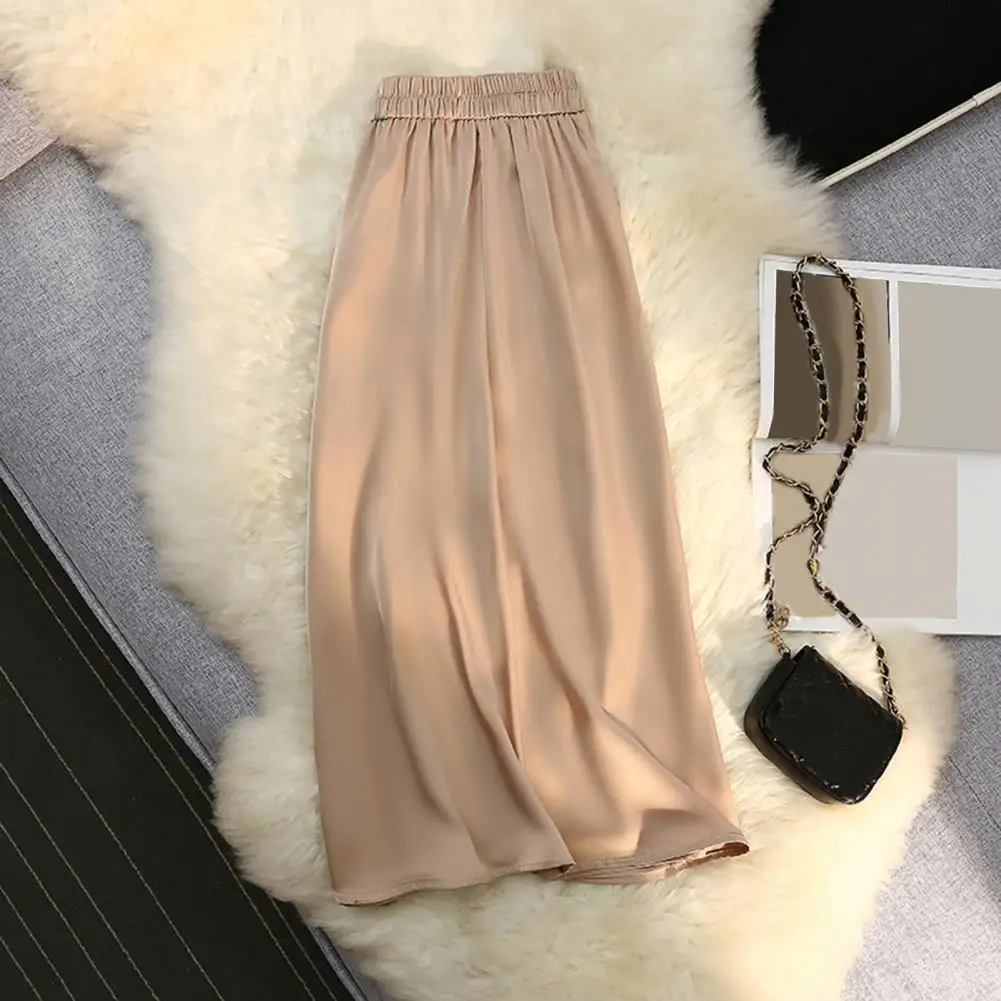 

Chic Women Apparel Elegant High Waist Satin Skirts for Women A-line Mid-length Office Lady Skirt Solid for Spring for Women