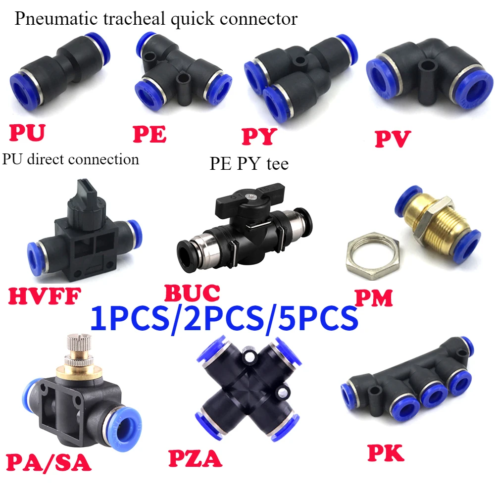 Raccords pneumatiques PY/PU/long/PE/HVFF/SA 4/6/8/10mm, 1/2/5 pièces, pour tuyau d'air et d'eau, enfichable, gaz droit, connexion rapide