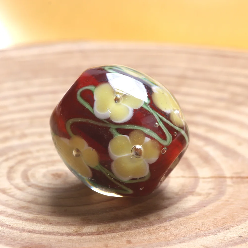 Transparent Hand-Painted Flower 19mm/1PC Lampwork Glass Beads Women's Jewelry Making DIY Round Lantern Necklace Accessories