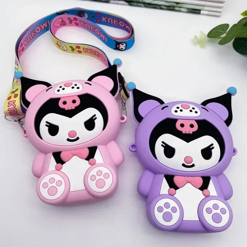 3D Sanrio Kuromi Cartoon Silicone Coin Purse Coin Pouch Cute Children's Shoulder Bag Baby Mini Storage Birthday Gift Anime Doll