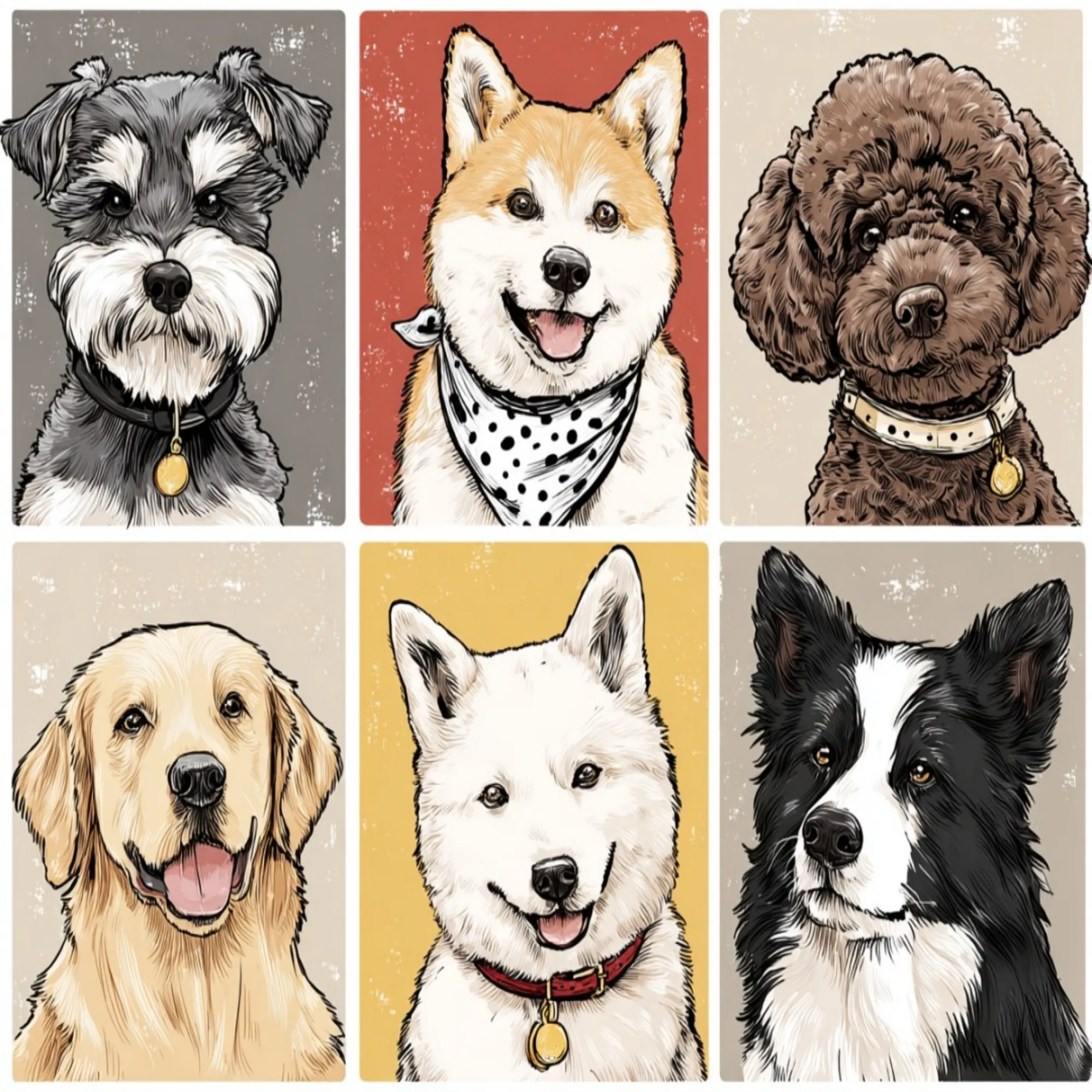 

6 groups of paintings Vintage Dog Illustrated Guide Painting By Numbers Kit DIY Acrylic Artwork Canvas Art Gift Home