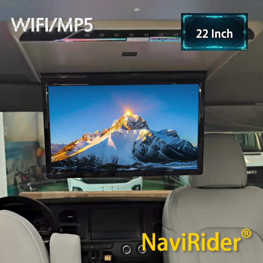 Universal 22inch Android 13 4G Roof Monitor Flip Down Screen HDMI Ambient Light Rear Seat Entertainment For SUV MPV Van Truck