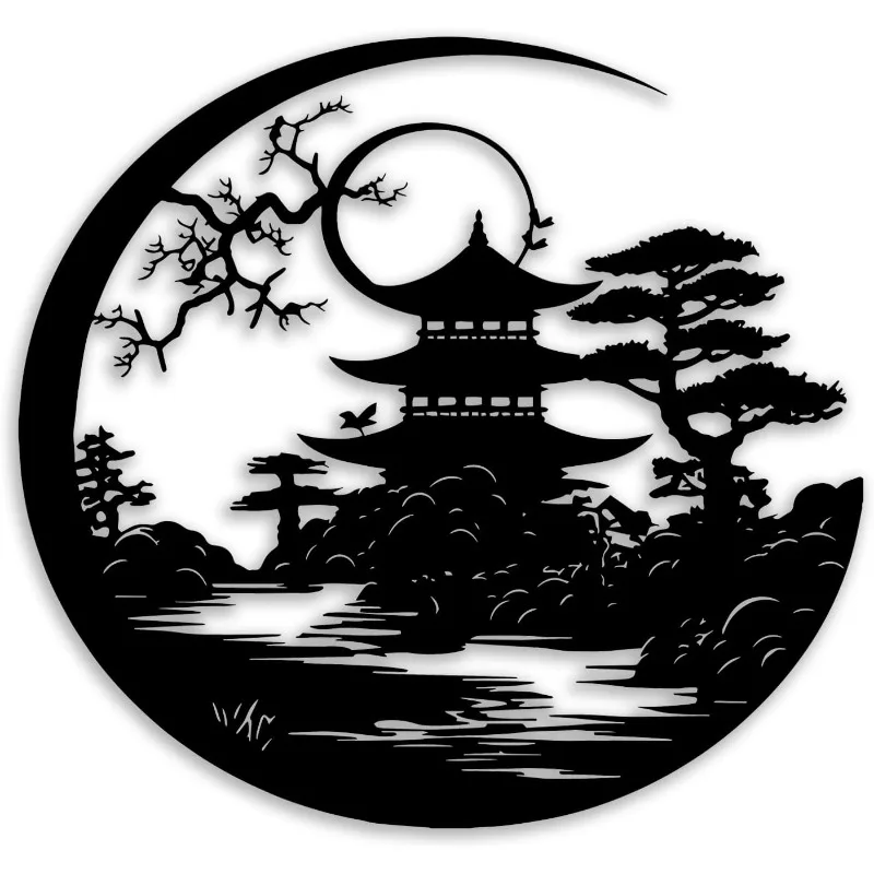Metal Wall Art Japanese Torii Gate Decor - Black Home Decor for Living Room, Bedroom, Office & Patio