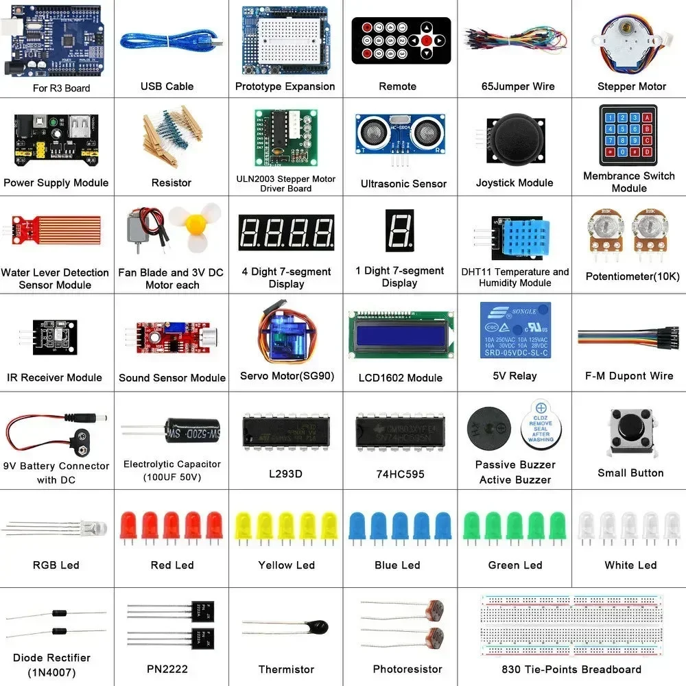

R3 Development Board Kit for Arduino with For RFID Capability Sound Sensor Thermistor Photoresistor Joystick and Relay Module