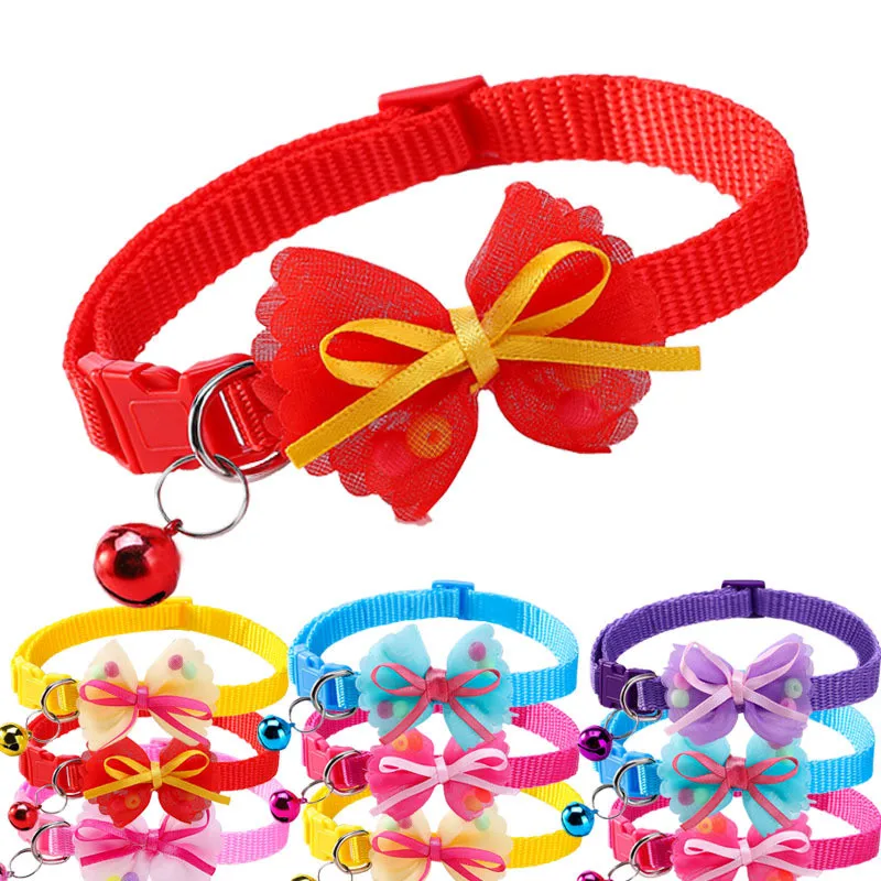 Colorful Bow Tie Cat Collar with Removable Bell, Adjustable Breakaway Nylon Neck Collar for Kittens Puppies Pet Supplies