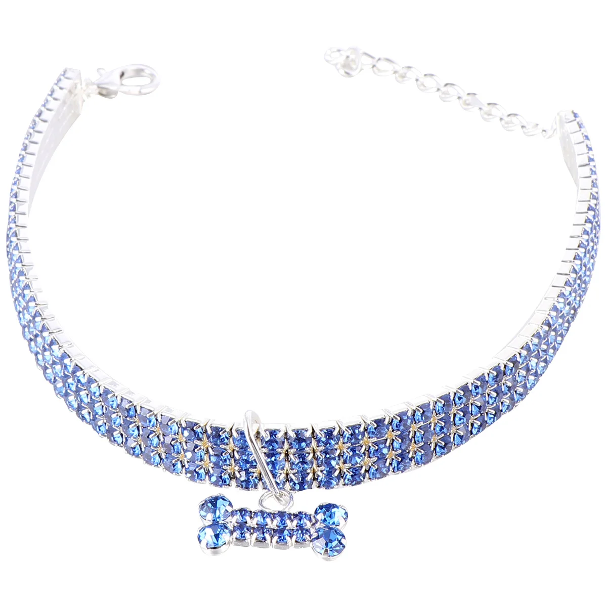 

Mini Bone Pendant Rhinestone Pet Collar Adjustable Buckle Chain for Cats Dogs Blue Size Crystal Dog Collar