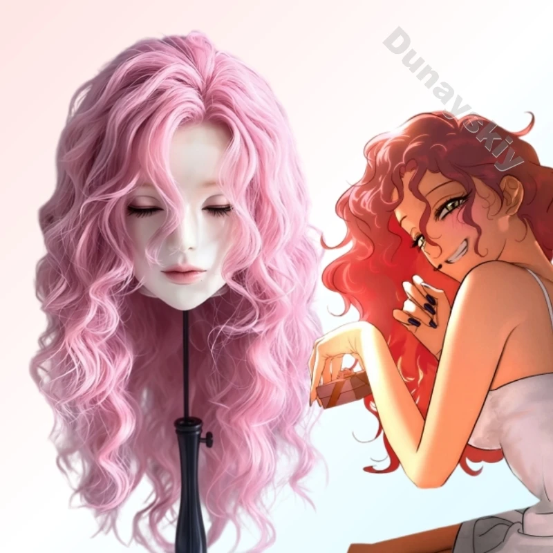 Zombie Stage Alnst Mizi Cosplay Accessory Wool Perm Wig Idol Middle‑part Fluffy Pink Long Wavy Hair Alien Stage Women Halloween