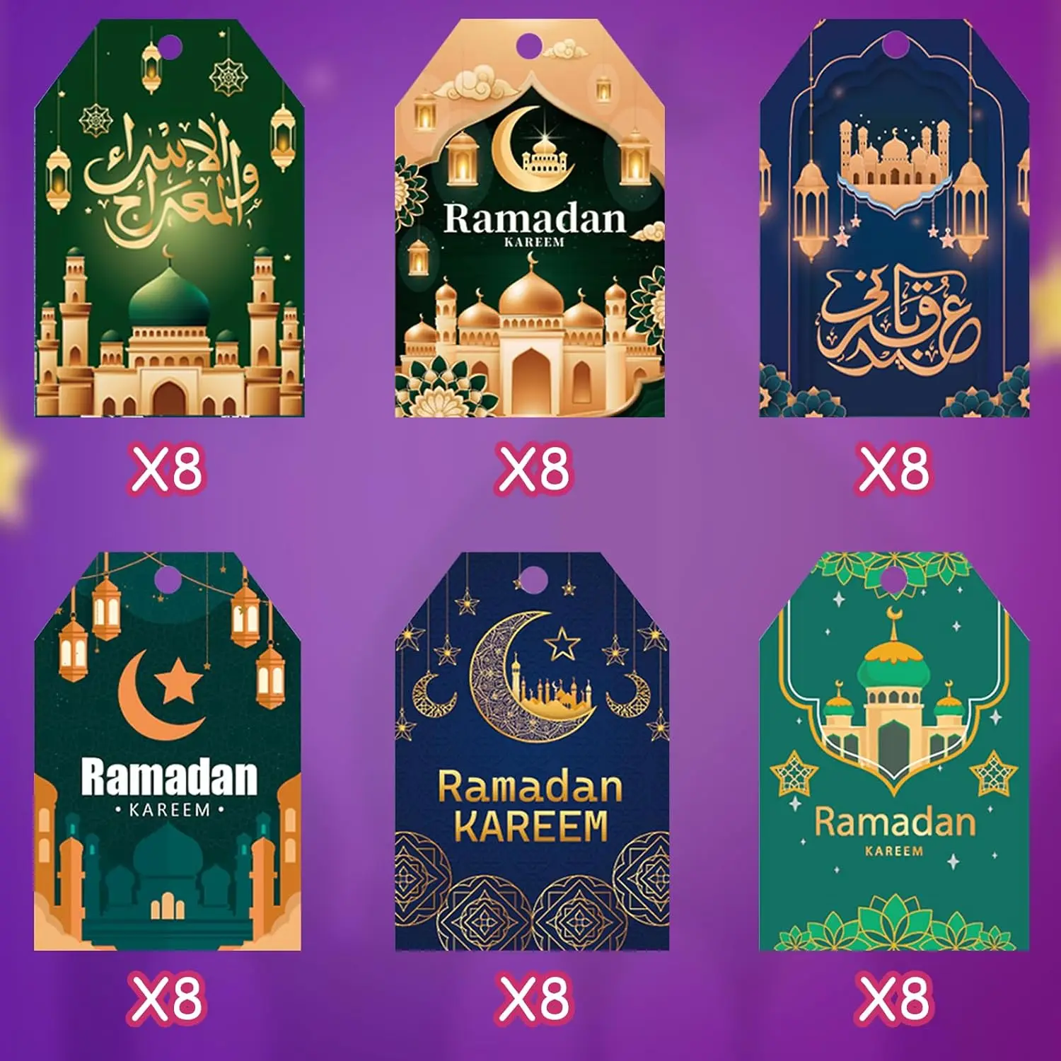 Eid Mubarak Gift Tags Ramadan Kareem Tags with String,Ramadan Mubarak Moon Castle Paper Labels for Eid Islamic Muslim Party