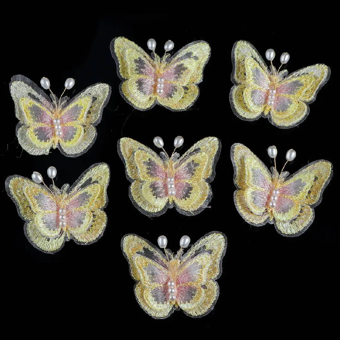 10 stks Drie-tiered met Diamant Versieringen Vlinder Applicaties 3D 5 CM Chiffon Vlinder Haaraccessoires DIY Naaien Craft