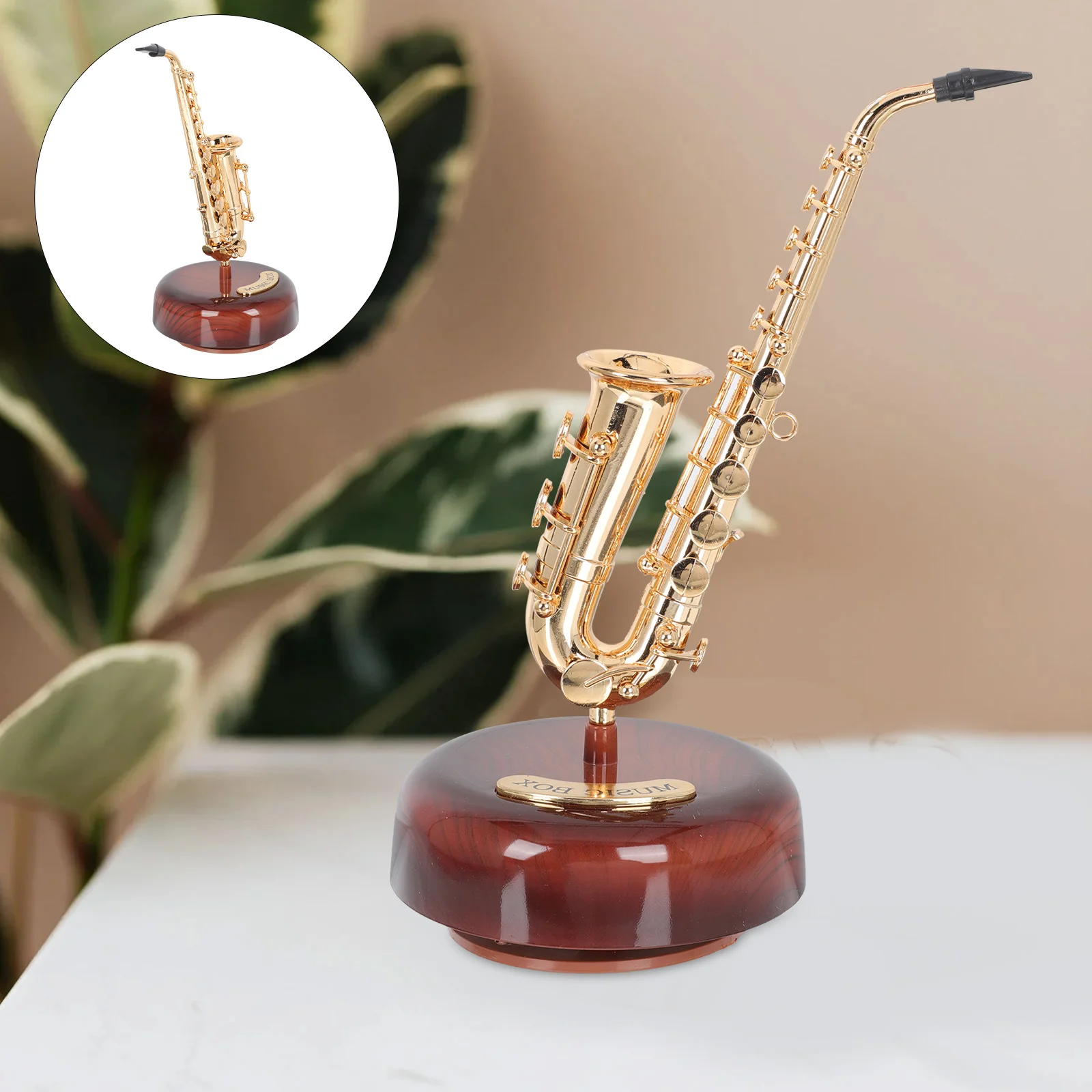 

Saxophone Music Box Desk Office Decor Instrument Adornment Desktop and Decorative Delicate Musical Plastic Instruments