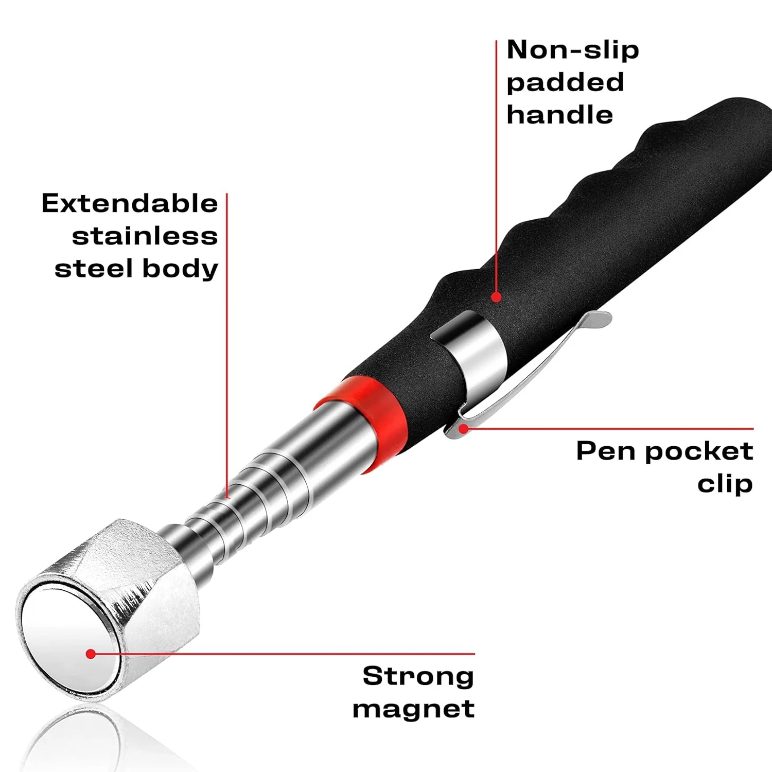 Teleskopisches Magnetisches Aufhebewerkzeug mit Diamant-Design – Extra Starker 16lb Zugkraft-Magnetstab aus Edelstahl, ausziehbar auf 30 Zoll – Detail 1