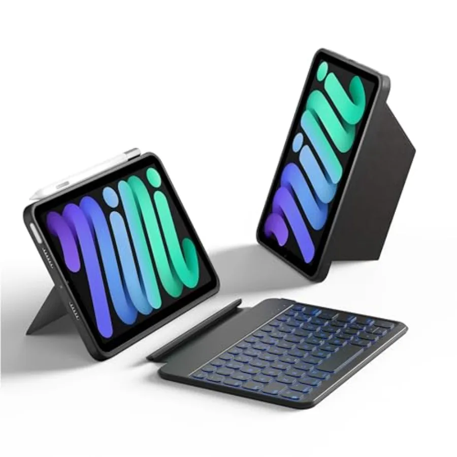 

Keyboard Case for iPad mini 7/6: 156 adjustable stand detachable full protective case 11 shortcut keys 7-color backlight silico