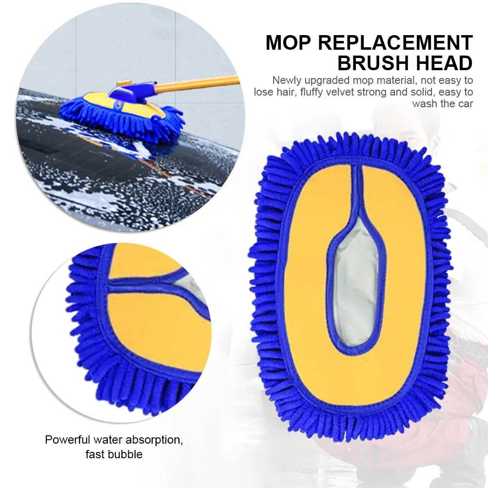 Car Mop Head Telescopic Replacement Brush Head Chenille Car Cleaning Brush Super Absorbent Auto Washing Brush Car Cleaning Tools