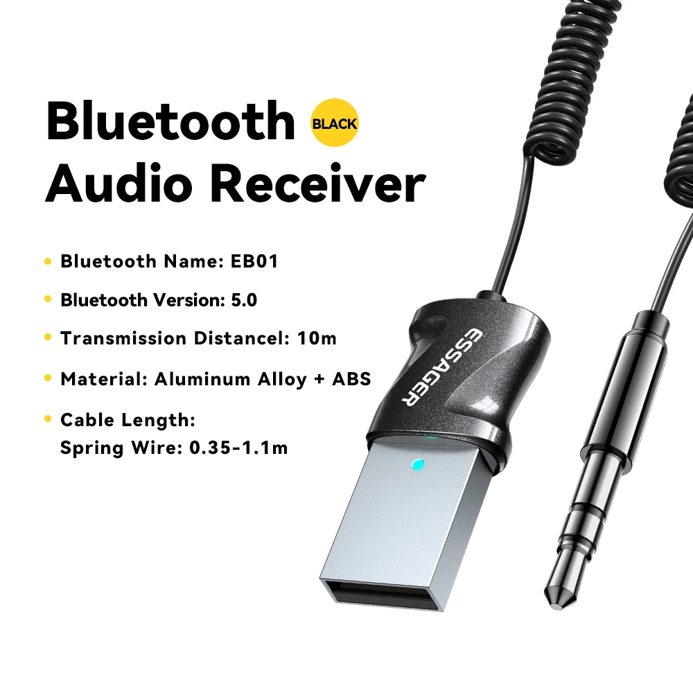 Essager Bluetooth 5.0 Audio-ontvanger Dongle USB Naar 3.5mm Aux Audio Jack Car Audio Aux Voor Auto Luidsprekers Stereo draadloze Ontvanger