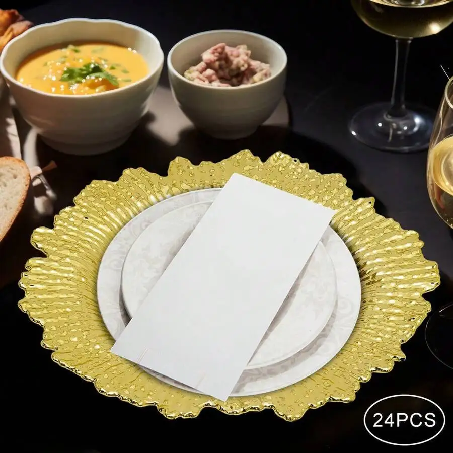 24pcs Chargers Plate Round Gold Salad Reef Plate For Wedding Dinner Decoration