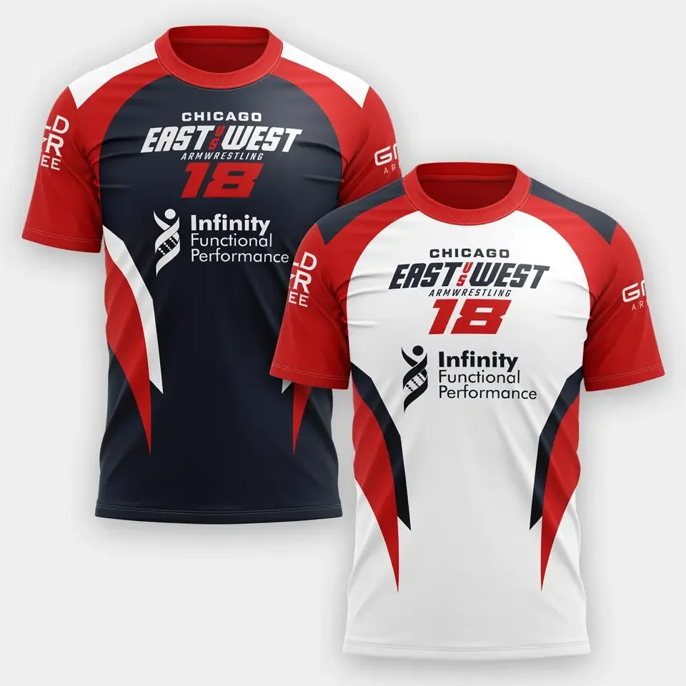 

2025 New CHICAGO East Vs West ARMWRESTLING 18 Short Sleeve Jersey for Wrist Enthusiasts Training Fitness Game Day Uniform