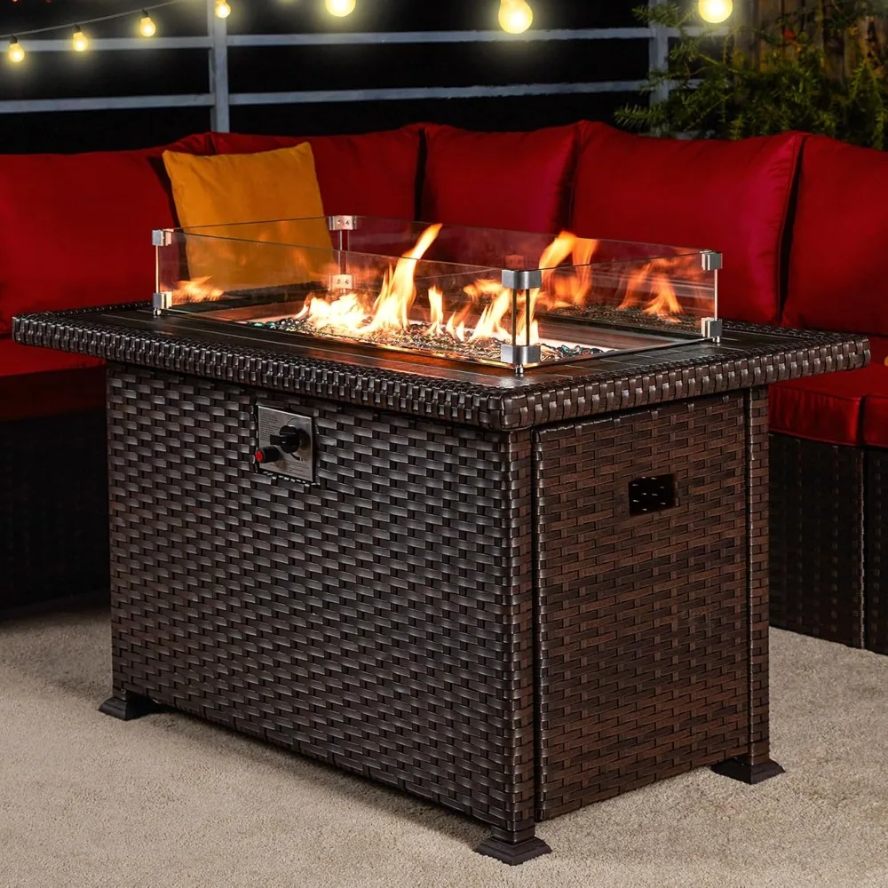 44 Inch Fire Pit Table, Wood Plastic Composites Tabletop, CSA Certification, 50,000 BTU Auto-Ignition Propane Gas Fire Pit