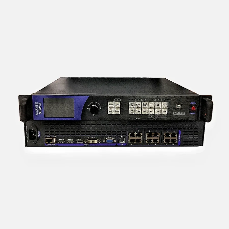 

The X8212 2-in-1 video processor supports the RV908M32 receiving card and the TS802D transmitting card supports 4K 3D