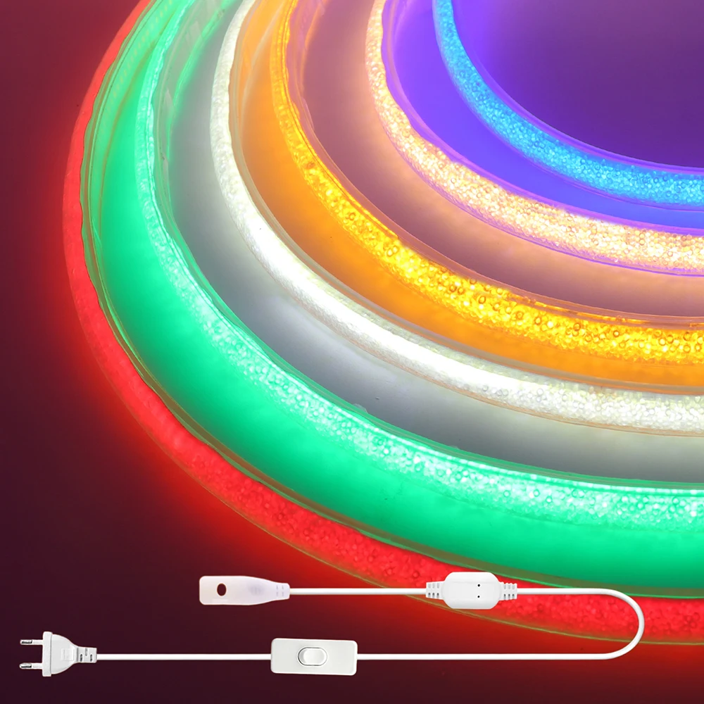 220V 230V Switch Power COB Neon Strip Crystal Light Rope 288LEDs/m with EU UK Plug Warm White Blue Red Green Hotel Desk Decor