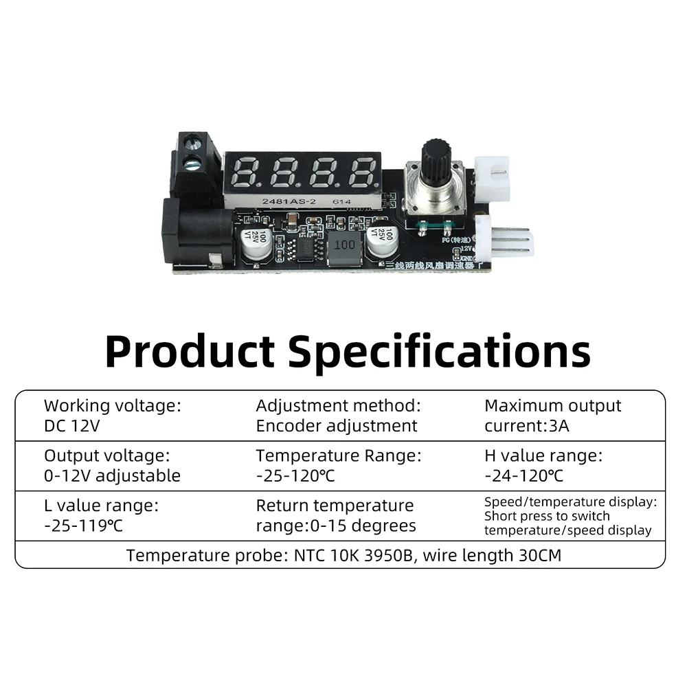 3A Digitaler Lüfterdrehzahlregler mit einstellbarer Spannung und Temperatursteuerung für PC-Aquarium-Kühlsystem-Zubehör – Detail 1