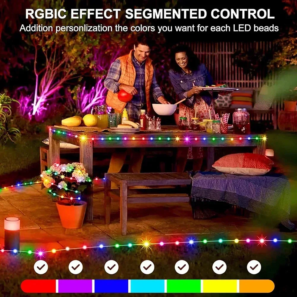 5M/10M/20M RGBIC LED inteligentne bajkowe oświetlenie Bluetooth kontrola aplikacji girlanda żarówkowa DIY na przyjęcie bożonarodzeniowe wesele