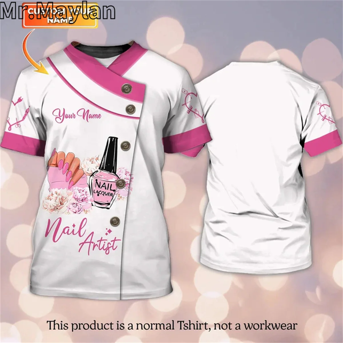 Personalized 3D Nail Artist Tshirt Women Men Nail Technician Uniform Pink T shirt Manicurist Gift For Her Him Unisex Tee Tops-9