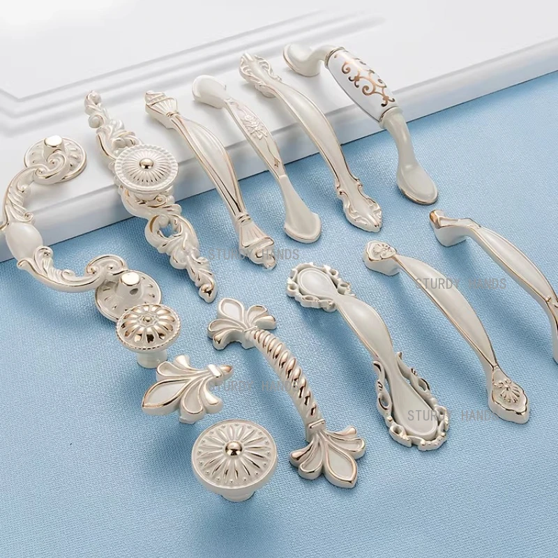 3pcs Zinc alloy European style cabinet door handle luxury ivory white shoe cabinet drawer cabinet handle furniture handle