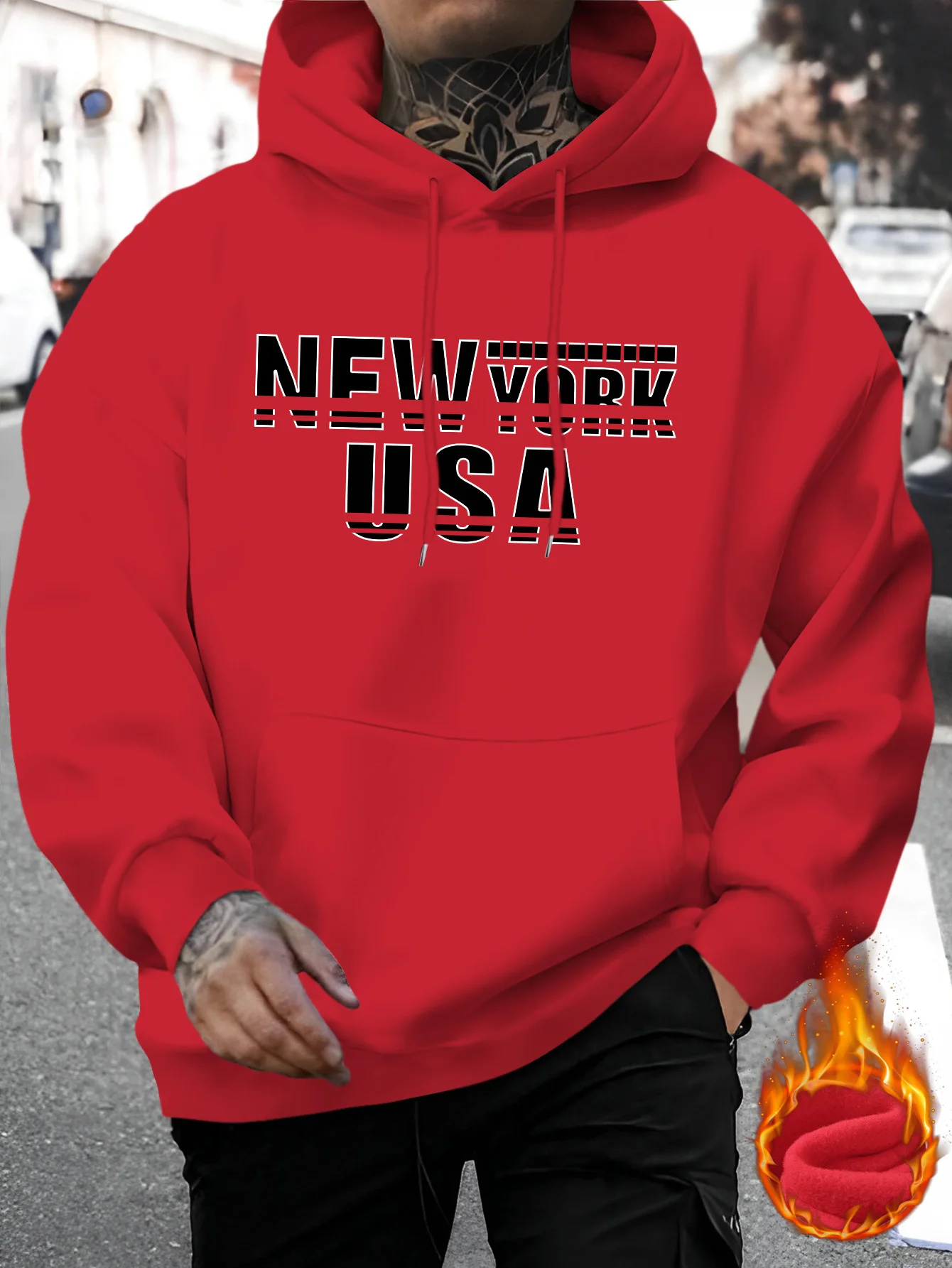 Men's New American New York Personalized Letter Print Casual Sweatshirt Fashion Drawstring Hoodie Autumn and Winter Top