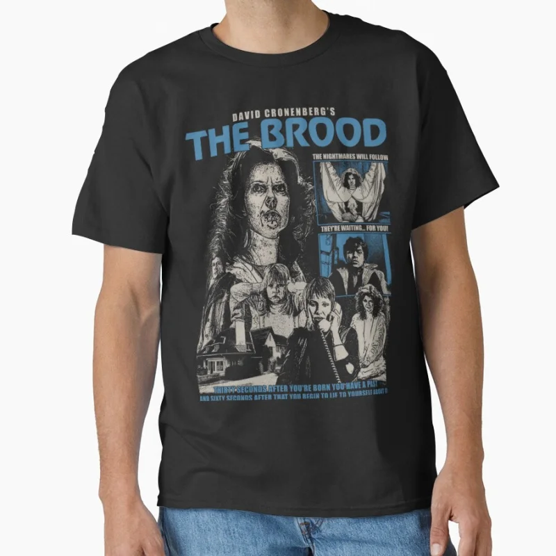 

1129 Horror Movie The Brood Vintage Scary Halloween gift T shirt Large size Tops Retro Graphic Print Clothes 100% Cotton Tee