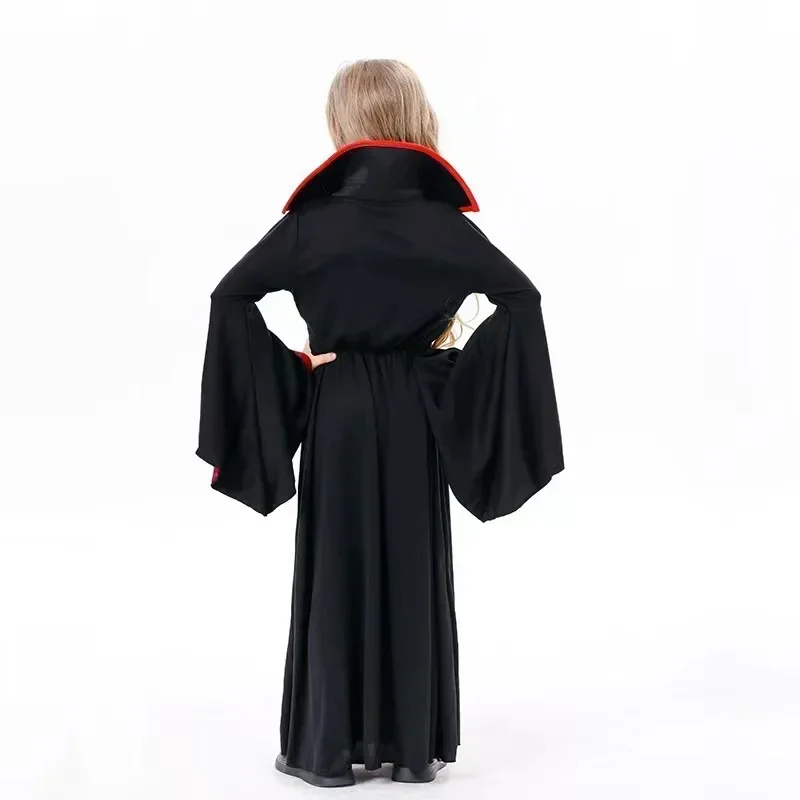 Halloween-Rollenspielkostüm für Mädchen, Kinder, Schwarzes Rotes Gothisches Langes Kleid mit Schleier und Handschuhen für Party, Karneval, Faschingskostüm – Detail 6