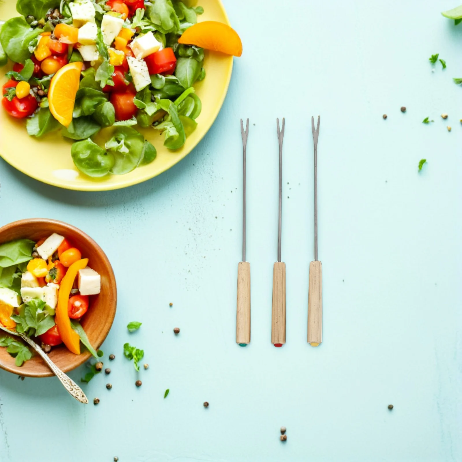 

18Pcs Stainless Steel Fondue Forks Wooden Handle Easy Cleaning Storage Chocolate Dipping Fruit Fork Kitchen Utensils