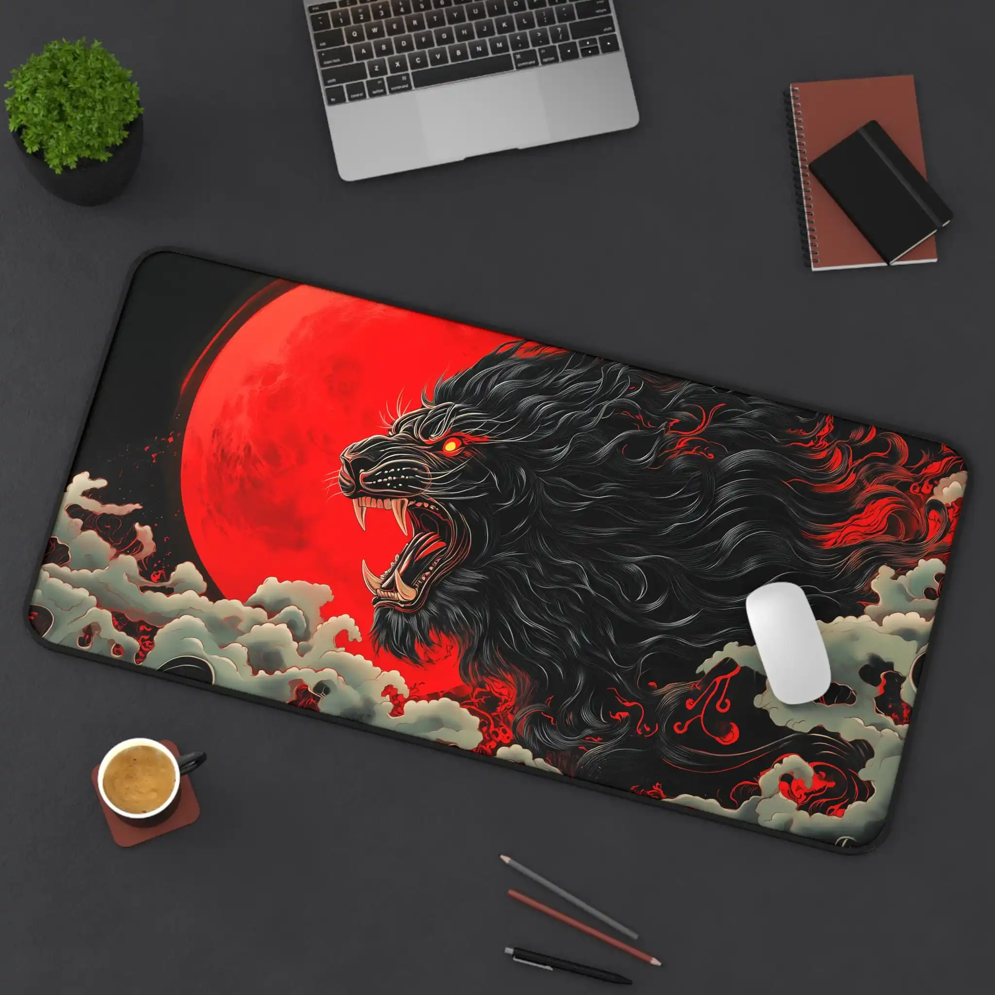 Tapis de bureau fantaisie Red Moon, adapté au bureau à domicile, tapis de décoration de bureau minimaliste XXL, le cadeau parfait pour elle et lui.