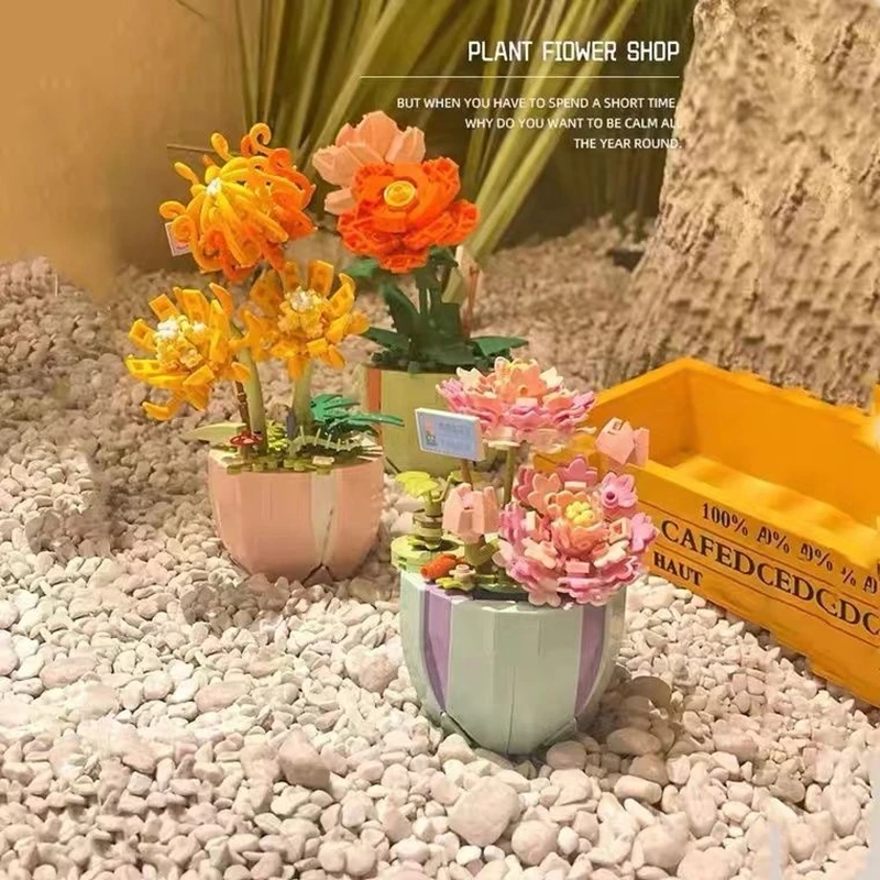 Rose Flower Building Block Brick Eternal Bouquet Prickly Pear Model Plant Decoration Educational Toy For Kids Birthday Gift