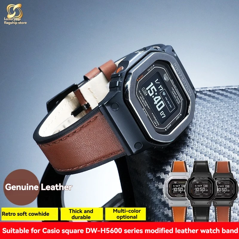 

Винтажный ремешок из воловьей кожи для Casio Champion Heart Small Square 3516 DW-H5600MB, модифицированный, из натуральной кожи, аксессуар для часов