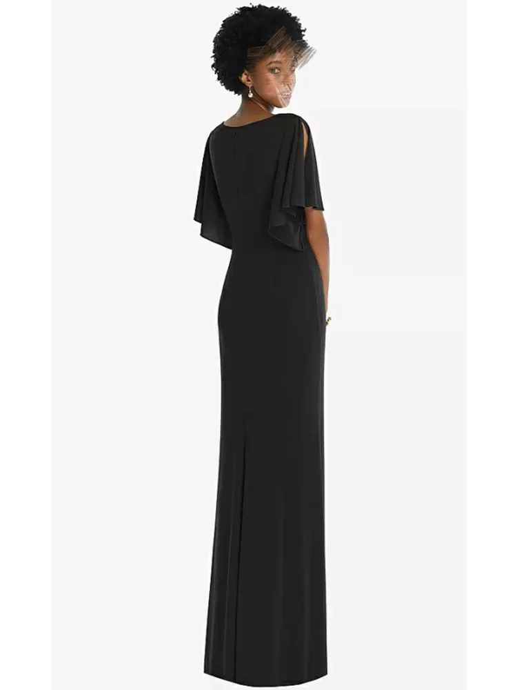 Robe de soirée noire à col en V pour femme, robe de cocktail longue, demi-manches, robes de soirée, 2024