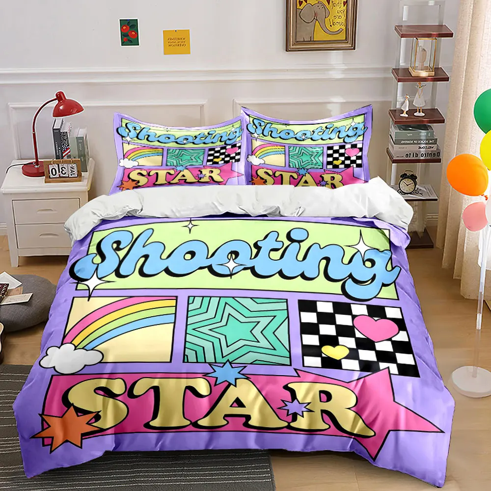 Neon art collage with rainbow stars Printed Duvet Cover Set 1 Duvet Cover+2 Pillowcase Multi Size Bedroom Bedding Decor