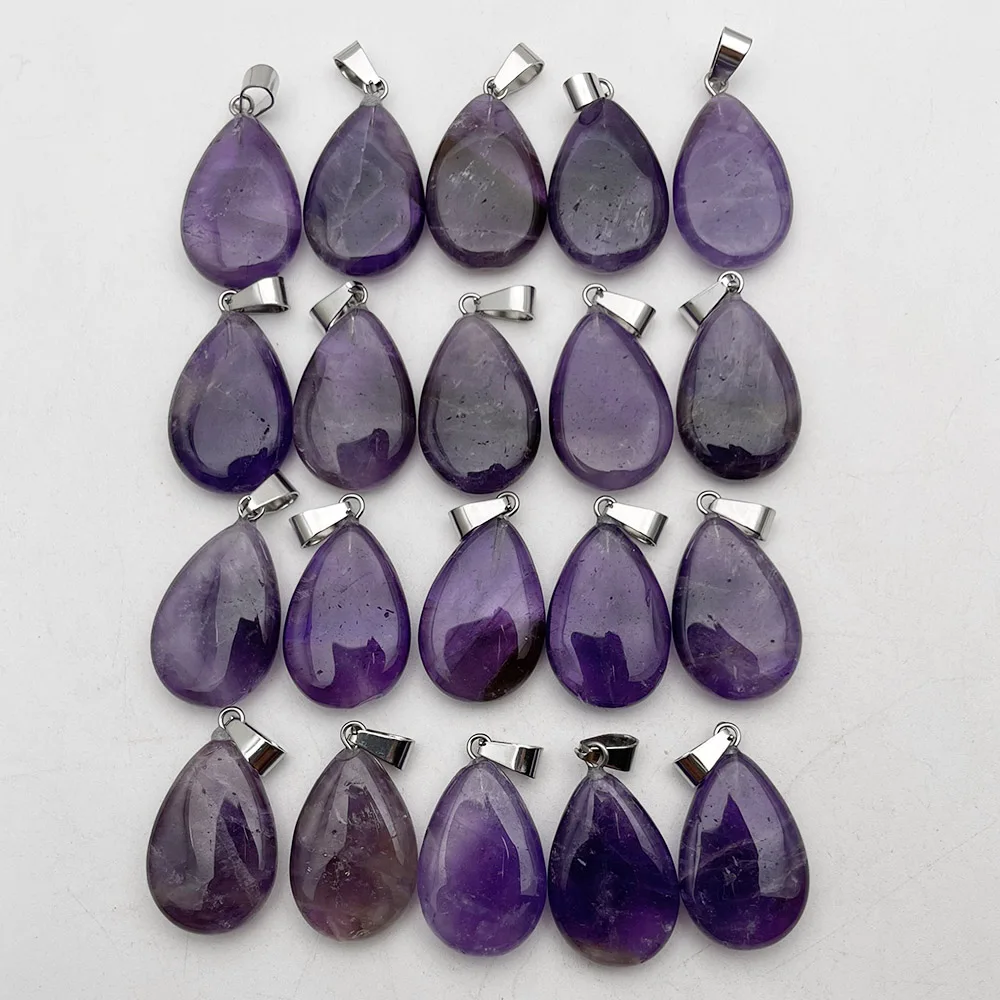 

fashion amethyst natural gem stone water drop Pendant necklace for jewelry making charm accessories 24pc Good quality Wholesale