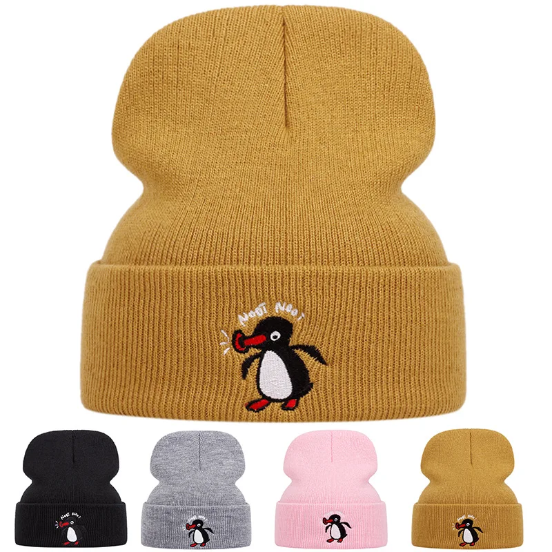 1PC Cute Penguin Embroidered Knitted Hats For Men And Women Autumn And Winter Outdoor Warm Sports Event Woolen Hats Bean Hats