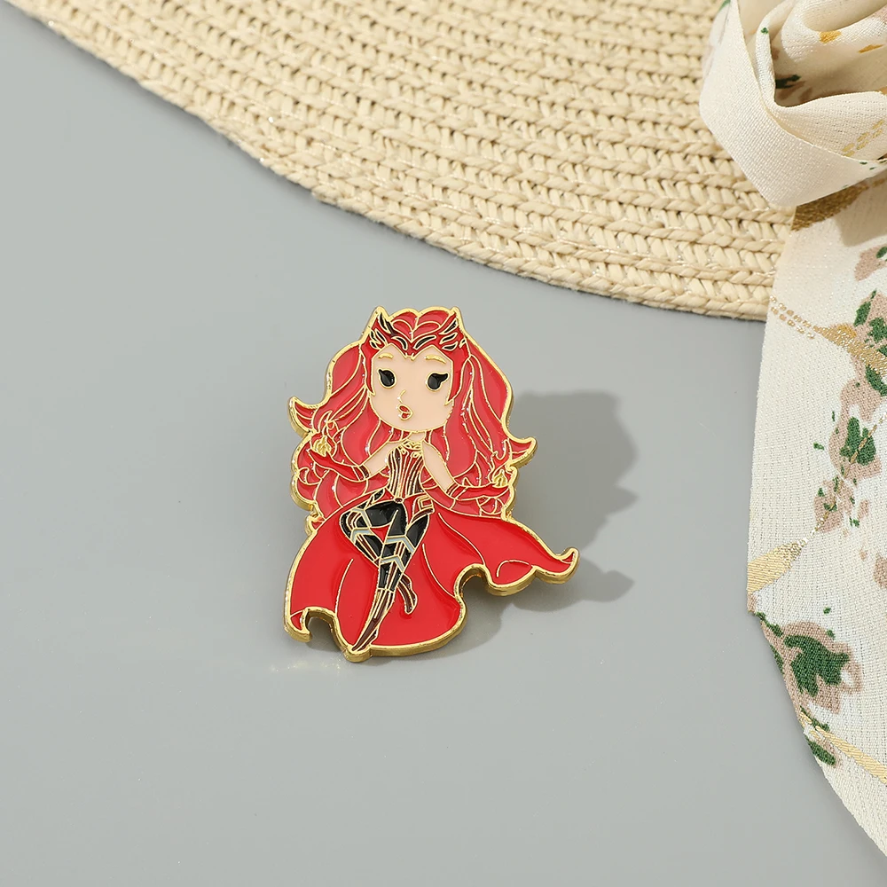 Marvel Scarlet Witch Enamel Pin Cartoon Superhero Red Brooches for Women Lapel Badges Jewelry Accessory for Friends Gift