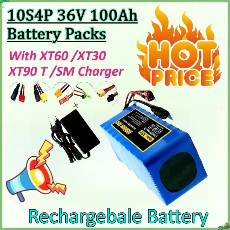 

New 36V 100Ah 10S4P 18650 Battery Pack 1000W Super Power Battery with XT60 XT90 XT30 T SM JST Charger Electric Scooter Battery