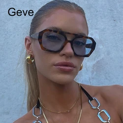Retro Vintage Square Purple Sunglasses For Women Fashion Leopard Double Bridge sun glasses Luxury Brand Decoration Shades Oculos