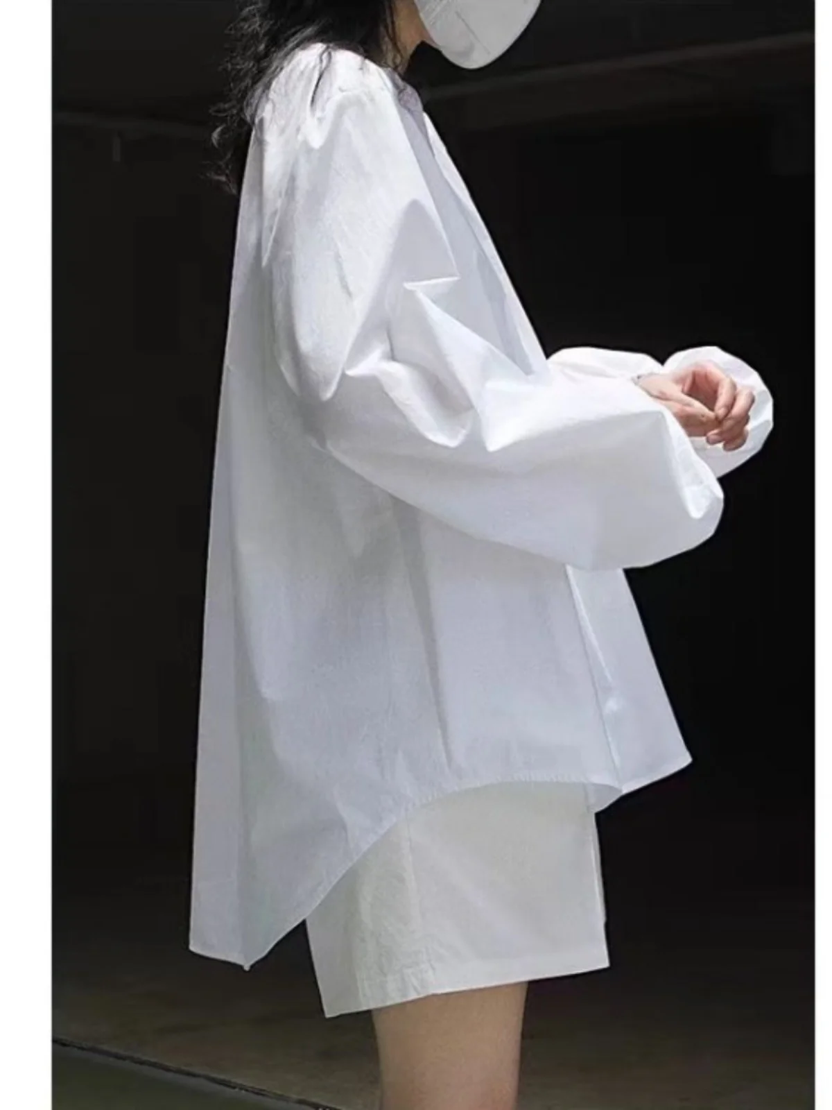 Lente 2025 Nieuwe ronde Ne Lantern Sve Puur Katoen Losse Afslanken Overhead irt Koreaanse Sle Lange Sve Button up Blouse