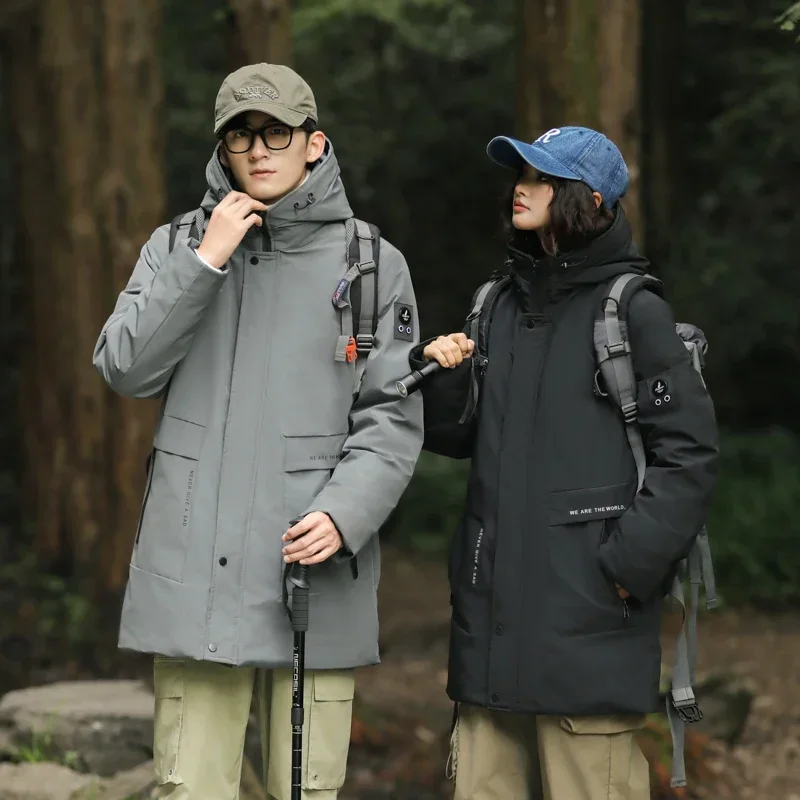 Men's Ski with Hood Waterproof Outerwear Wool Lining Winter Raincoat long coat Outdoor Sports Leisure Warm Down Jacket Winter