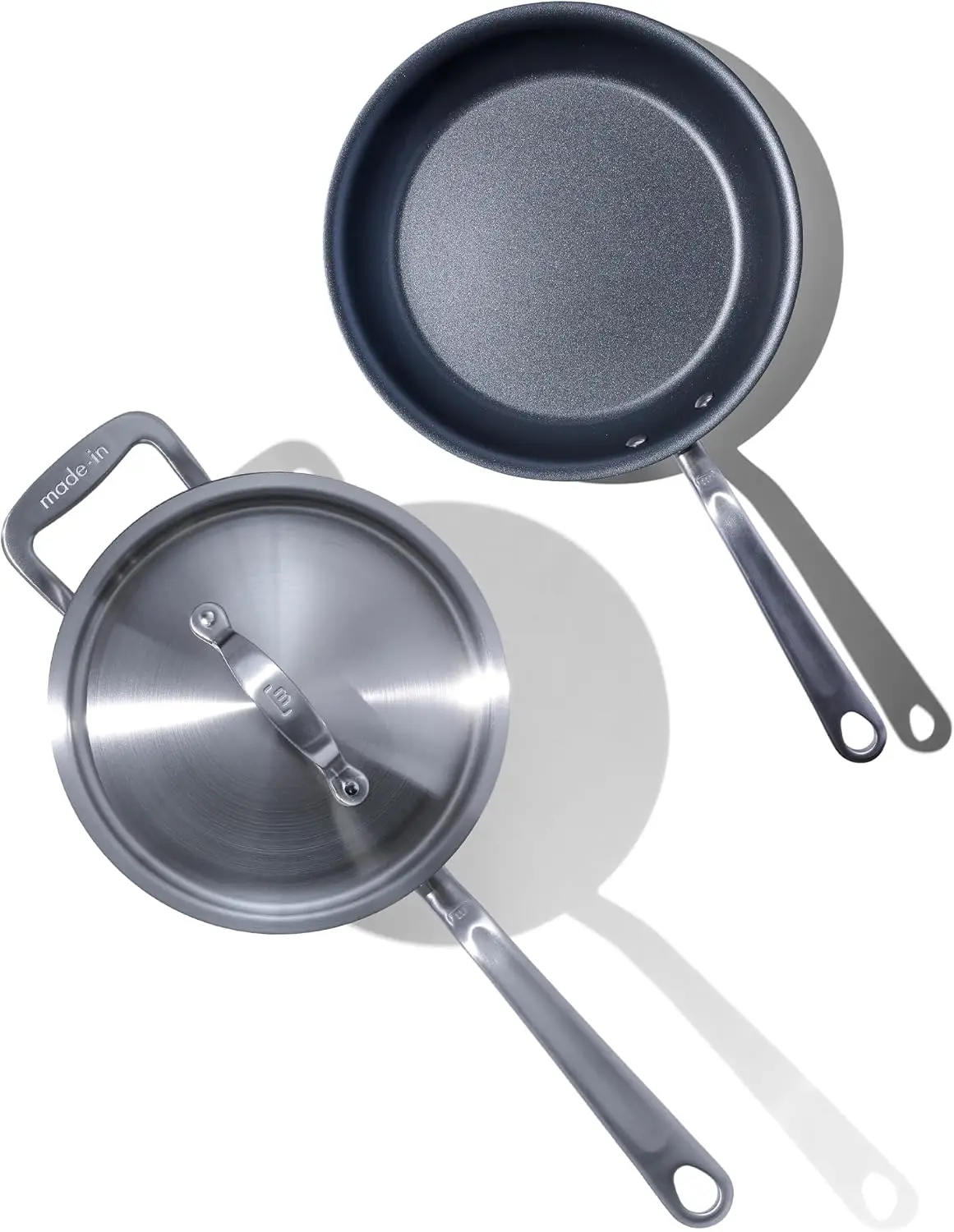 Made In Cookware - 3 Piece Procoat Non Stick Pan Set (Graphite) - 5 Ply Stainless Clad - Includes Frying Pan And Saucepan With